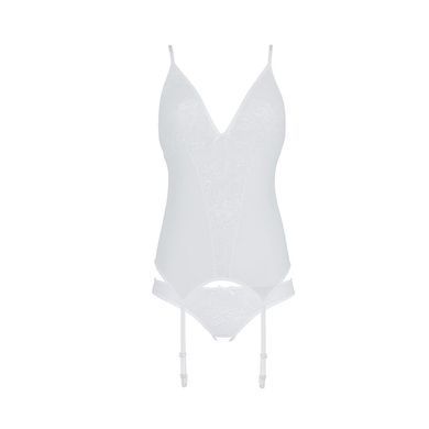 Корсет с пажами, трусики с ажурным декором и открытым шагом Ursula Corset white L/XL &mdash; Passion, Белый