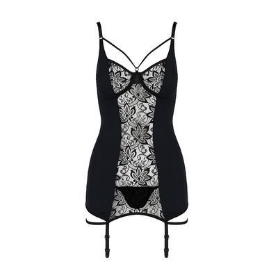 Сорочка приталена з пажами PAULINE CHEMISE black L/XL Passion, трусики, Черный
