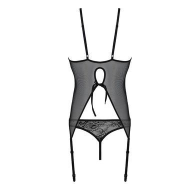 Корсет с пажами, трусики с ажурным декором и открытым шагом Ursula Corset black L/XL &mdash; Passion, Черный