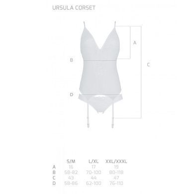 Корсет с пажами, трусики с ажурным декором и открытым шагом Ursula Corset white L/XL &mdash; Passion, Белый