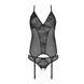 Корсет с пажами, трусики с ажурным декором и открытым шагом Ursula Corset black L/XL &mdash; Passion, Черный