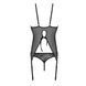 Корсет с пажами, трусики с ажурным декором и открытым шагом Ursula Corset black L/XL &mdash; Passion, Черный