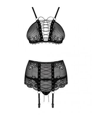 Комплект со шнуровкой и поясом для чулок Obsessive Basitta set Black S/M