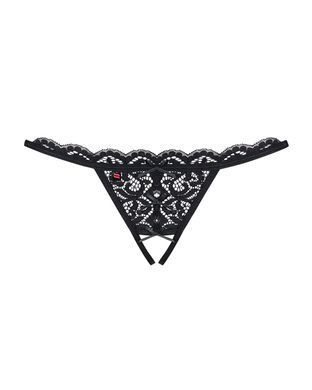 Кружевные танга с двумя отверстиями Obsessive 831-THC-1 crotchless thong S/M, черные, бантики