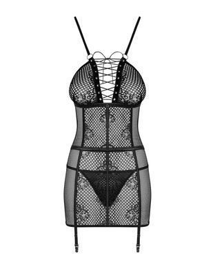 Сорочка в сіточку Obsessive Basitta зі шнурівкою, чорний, S/M
