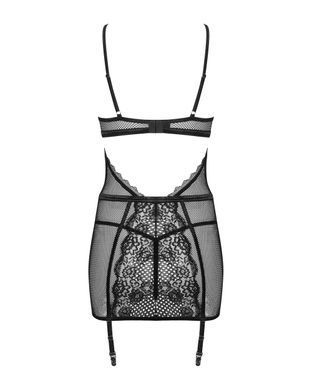 Сорочка в сіточку Obsessive Basitta зі шнурівкою, чорний, S/M