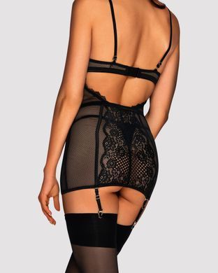 Сорочка в сіточку Obsessive Basitta зі шнурівкою, чорний, S/M