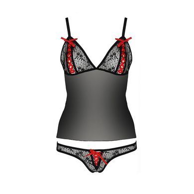 Комплект білизни MELISSA SET black S/M - Passion: ліф-сорочка зі шнурівкою і трусики, Черный