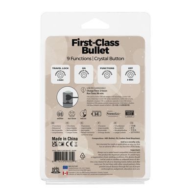 Вибропуля PowerBullet First-Class Bullet 2.5&Prime; with Key Chain Pouch, Silver, 9 режимов вибрации, Серебристый