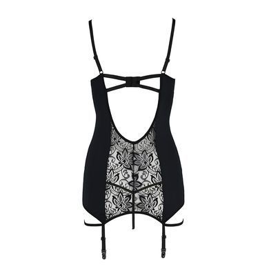 Сорочка приталенная с пажами PAULINE CHEMISE black S/M - Passion, трусики, Черный