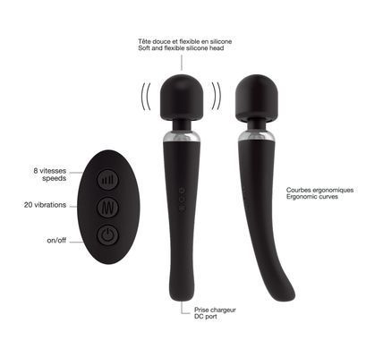 Потужний вібромасажер Dorcel Megawand Black який перезаряджається, 160 режимів, Черный