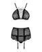 Комплект со шнуровкой и поясом для чулок Obsessive Basitta set Black S/M