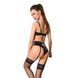 Комплект білизни FLORIS SET black XXL/XXXL - Passion Exclusive: ліф, трусики, пояс для панчох, Черный