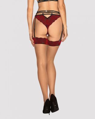 411083 Панчохи під пояс із оксамитовою коронкою Obsessive Sugestina S\M Natural/red