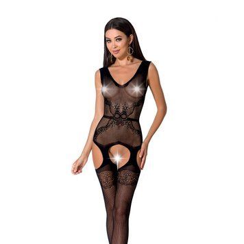 Бодістокінг Passion BS062 black, комбінезон, імітація панчох, Черный