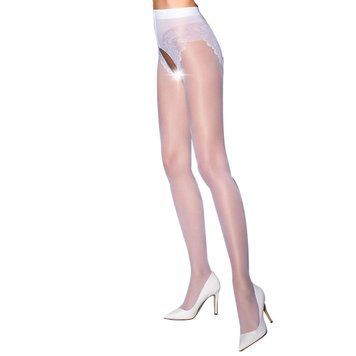 Эротические колготки TIOPEN 006 white 3/4 (30 den) - Passion, с вырезом, имитация трусиков, Белый