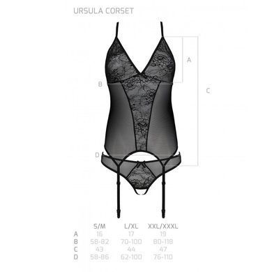 Корсет із пажами, трусики з ажурним декором та відкритим кроком Ursula Corset black XXL/XXXL &mdash; Passi, Черный