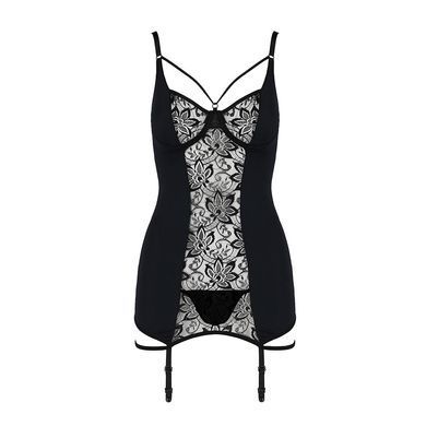 Сорочка приталена з пажами PAULINE CHEMISE black XXL/XXXL - Passion, трусики, Черный