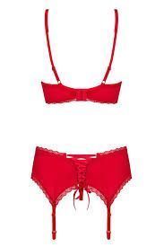 Комплект Obsessive Jolierose 3-pcs set red S / M