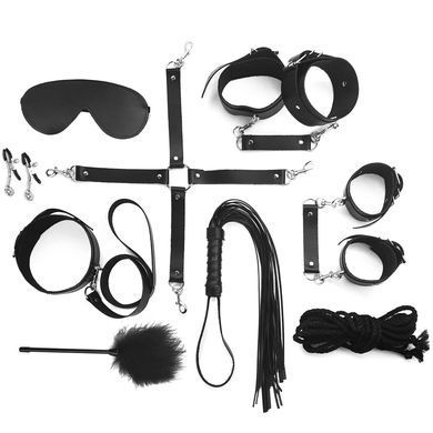 Набір мистецтва сексу - BDSM Set Leather, 10 предметів, натуральна шкіра, чорна