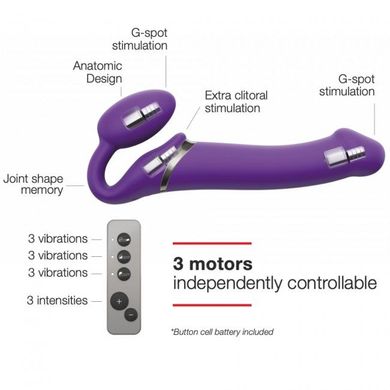 Безремневой страпон с вибрацией Strap-On-Me Vibrating Violet L, диам. 3,7см, пульт ДУ, регулируемый