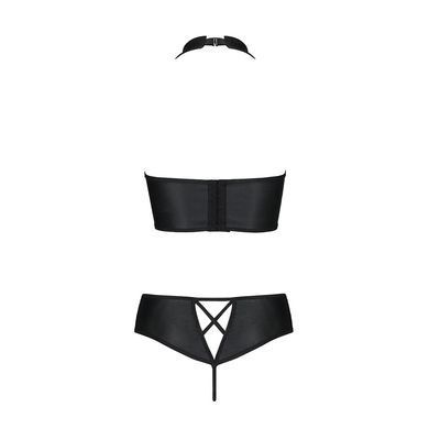 Комплект з еко-шкіри Nancy Bikini black L/XL - Passion, бра та трусики з імітацією шнурівки, Черный