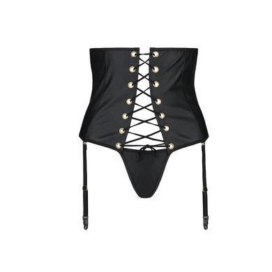 Пояс-корсет из экокожи CELINE SET black XXL/XXXL &mdash; Passion шнуровка, съемные пажи для чулок, стринги