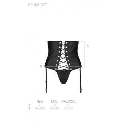 Пояс-корсет из экокожи CELINE SET black XXL/XXXL &mdash; Passion шнуровка, съемные пажи для чулок, стринги