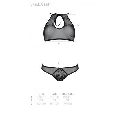 Комплект: бра, трусики с ажурным декором и открытым шагом Ursula Set black L/XL &mdash; Passion, Черный