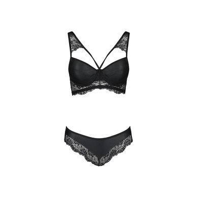 Комплект з еко-шкіри та мережива Loona Set black L/XL - Passion, бра і трусики, Черный
