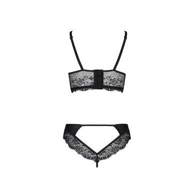Комплект з еко-шкіри та мережива Loona Set black L/XL - Passion, бра і трусики, Черный