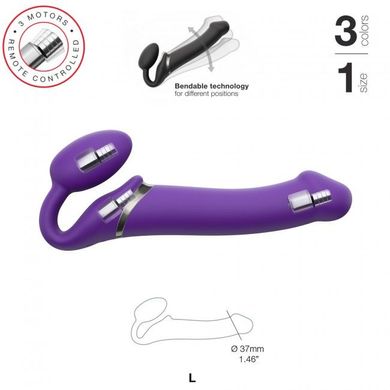 Безремневой страпон с вибрацией Strap-On-Me Vibrating Violet L, диам. 3,7см, пульт ДУ, регулируемый