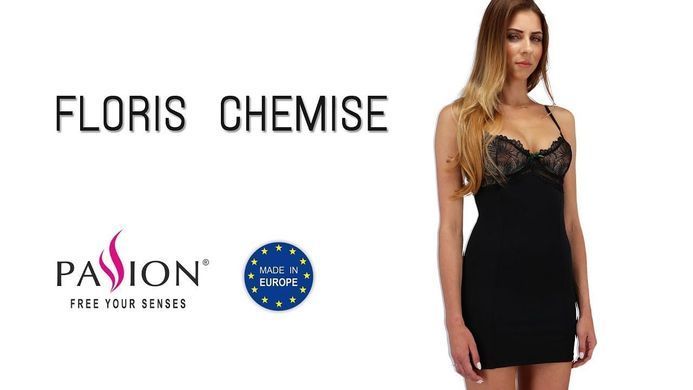 Сорочка приталенная с чашечками FLORIS CHEMISE black L/XL - Passion Exclusive, трусики, Черный