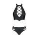 Комплект з еко-шкіри Nancy Bikini black L/XL - Passion, бра та трусики з імітацією шнурівки, Черный