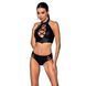 Комплект з еко-шкіри Nancy Bikini black L/XL - Passion, бра та трусики з імітацією шнурівки, Черный