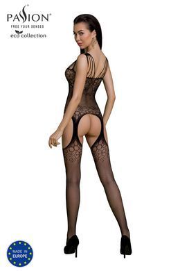 Бодистокинг Passion ECO BS004 black, открытый доступ, имитация подвязок, цветочный декор