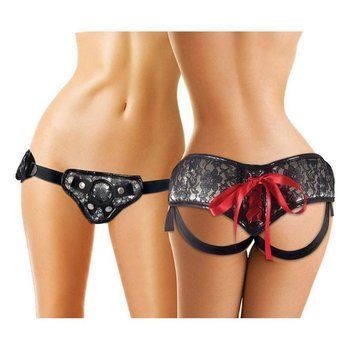 Трусы для страпона Sportsheets - Platinum Lace Corset, широкий пояс, бант, кружево, Платиновий
