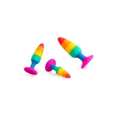 Силіконова анальна пробка Wooomy Hiperloo Silicone Rainbow Plug L, діаметр 3,9 см, довжина 13,1 см, Радуга