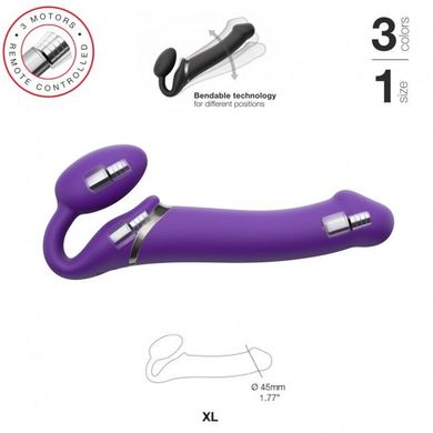 Безремневой страпон с вибрацией Strap-On-Me Vibrating Violet XL, диам. 4,5см, пульт ДУ, регулируемый