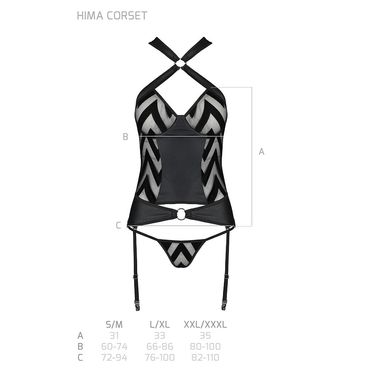 Сетчатый комплект с узором: корсет с халтером, подвязки, трусики Hima Corset black XXL/XXXL - Passio, Черный