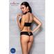 Комплект з еко-шкіри Nancy Bikini black S/M - Passion, бра та трусики з імітацією шнурівки, Черный