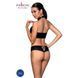 Комплект з еко-шкіри Nancy Bikini black S/M - Passion, бра та трусики з імітацією шнурівки, Черный