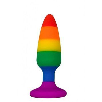 Силіконова анальна пробка Wooomy Hiperloo Silicone Rainbow Plug M, діаметр 2,9 см, довжина 11 см, Радуга