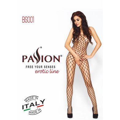 Бодистокинг Passion BS001 black, комбинезон, крупная сетка, Черный
