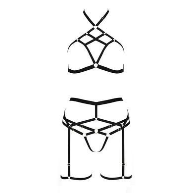 Комплект білизни MORGAN SET OpenBra black L/XL - Passion Exclusive: стрепи: трусики, ліф, пояс