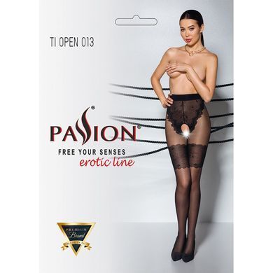 Колготки с открытым доступом, ажурные трусики и подвязки TIOPEN 013 black 3/4 (20/40 den) &mdash; Passion, Черный