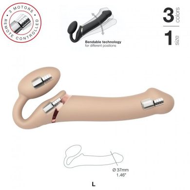 Безремневой страпон с вибрацией Strap-On-Me Vibrating Flesh L, диаметр 3,7см, пульт ДУ, регулируемый