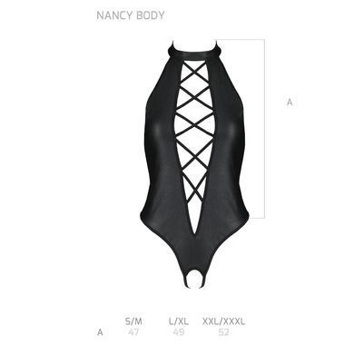Боді з еко-шкіри з імітацією шнурівки та відкритим доступом Nancy Body black L/XL - Passion, Черный