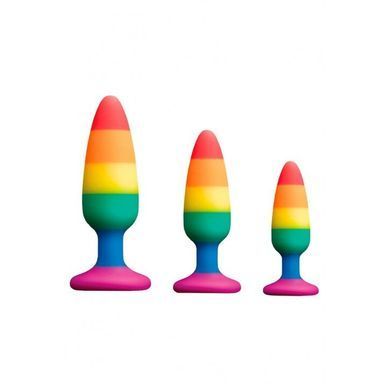 Силіконова анальна пробка Wooomy Hiperloo Silicone Rainbow Plug M, діаметр 2,9 см, довжина 11 см, Радуга