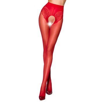 Эротические колготки TIOPEN 006 red 3/4 (30 den) - Passion, с вырезом, имитация трусиков, Красный